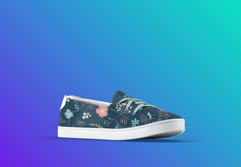 Shoe Mockup With A Floral Pattern Featuring A Gradient Background