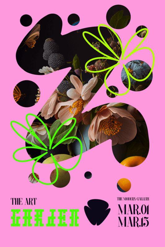 Surrealist Art Print Generator Featuring Floral Abstract Shapes As Part Of Visual Content