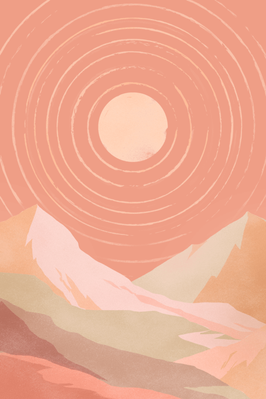 Illustrated Art Print Design Template Featuring A Mountain Landscape