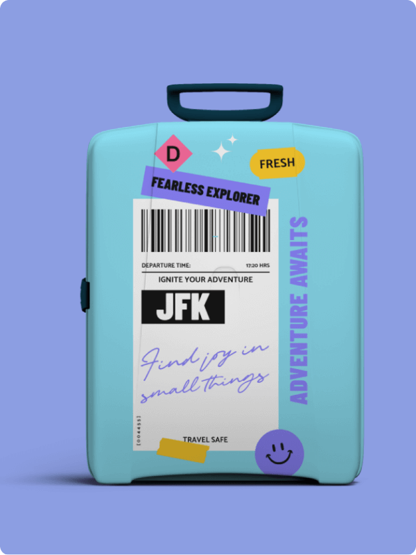 Mockup Of A Large Travel Suitcase With A Travel Themed Design Resembling An Airplane Ticket