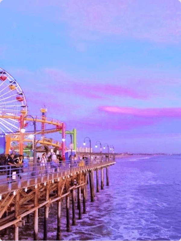 Santa Monica Pier With A Bluish Purple Sky