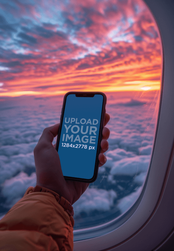 AI Created iPhone Mockup Of A Person Taking A Picture Of The Sky From A Plane Window