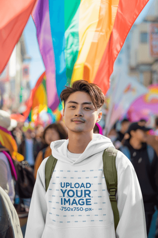 AI Created Mockup Of A Man Wearing A Pullover Hoodie At A Pride Parade