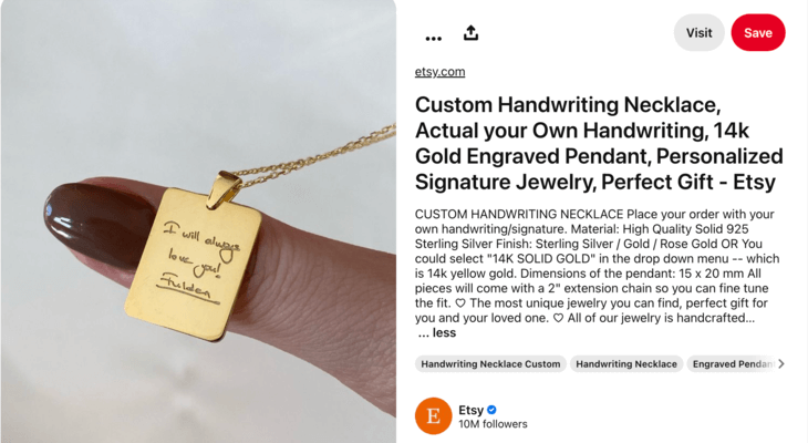 Description Of A Custom Handwriting Necklace By Etsy For Pinterest Blog