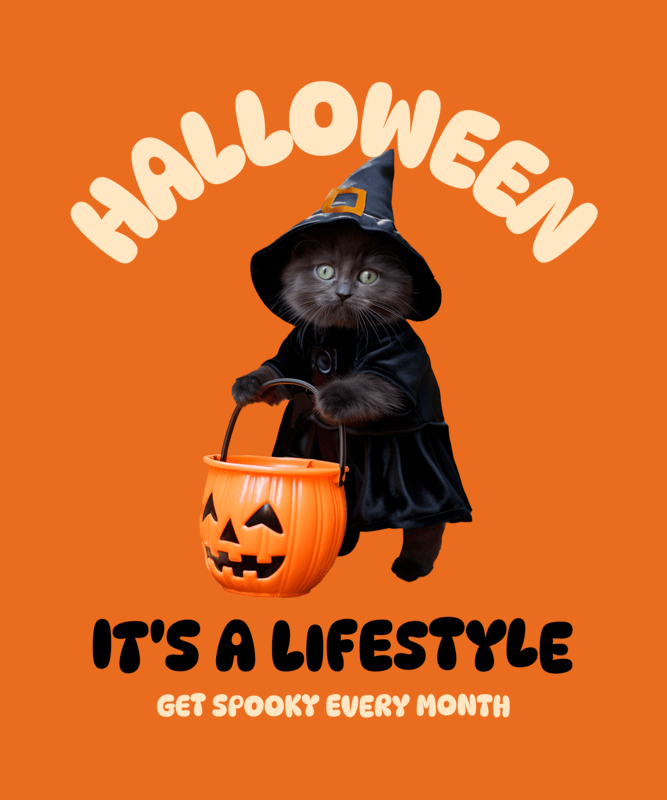 Halloween T Shirt Design Maker Featuring A Funny Cat Meme