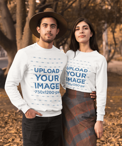 Mockup Of A Couple Wearing Long Sleeve T Shirts In Autumn