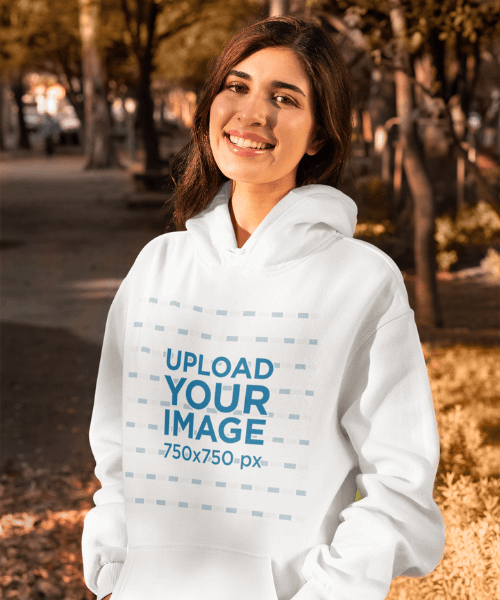 Mockup Of A Woman Wearing A Pullover Hoodie In Fall