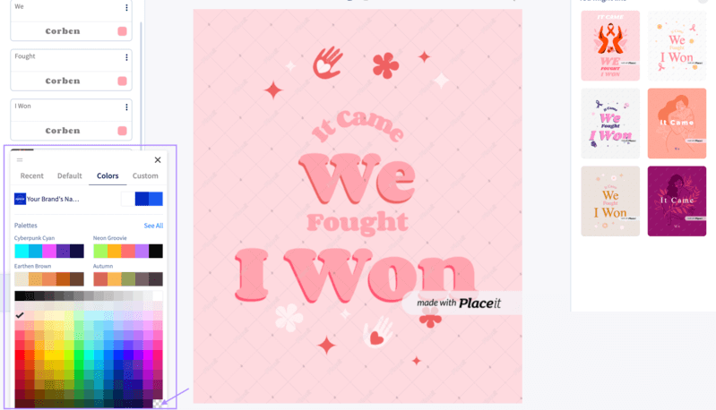 Selecting A Background Color For A Breast Cancer Shirt Design With Placeit's Editor