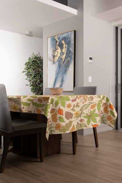 Sublimated Fall Decoration Table Cloth Featuring A Modern Dining Room