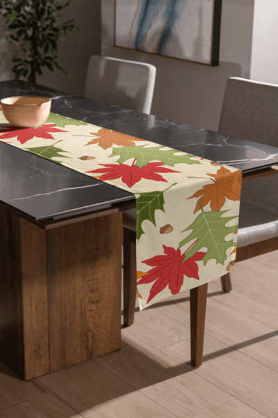 Sublimated Fall Table Runner Placed On A Marble Table