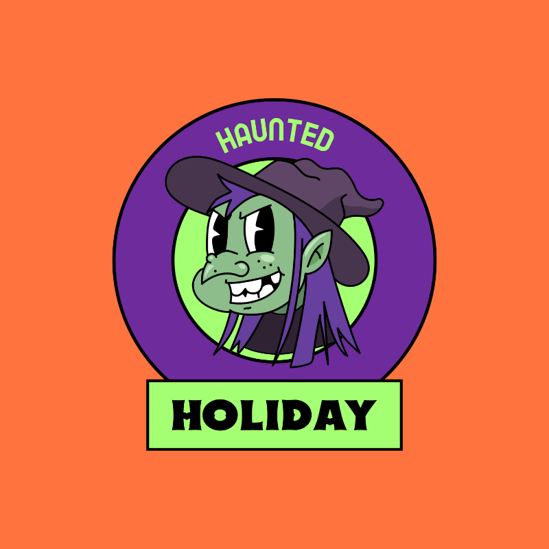 T Shirt Design Template Featuring A Cartoon Witch Illustration For Halloween