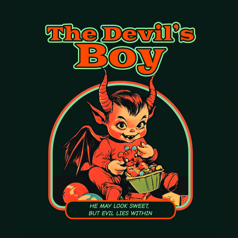 T Shirt Design Template With An Illustrated Baby Devil For Halloween