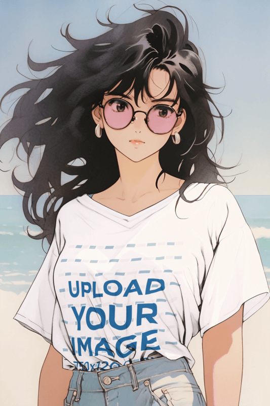 Anime Themed V Neck T Shirt Mockup Featuring A Woman