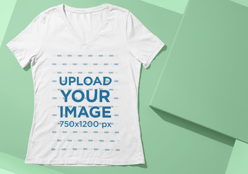 Bella Canvas Flat Lay Mockup Of A V Neck T Shirt Placed Over A Colorful Customizable Surface