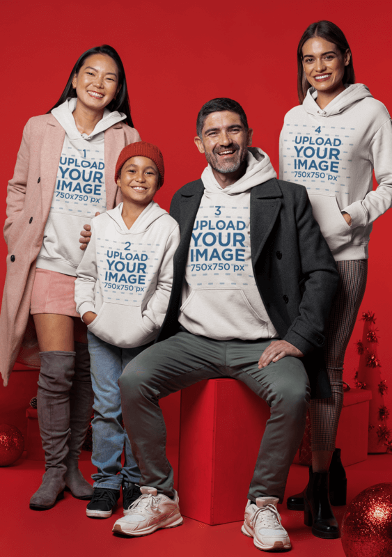 Christmas Themed Hoodie Mockups Featuring A Family