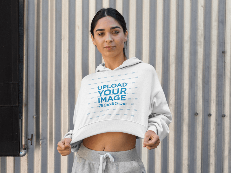 Crop Top Hoodie Mockup Of A Woman In An Athleisure Look