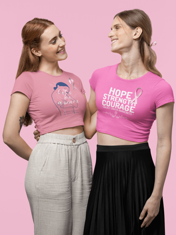 Crop Top Mockup Of Two Girlfriends Hugging While Showing Support During Cancer Awareness Month