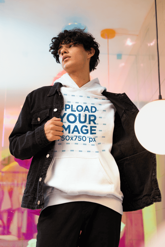 Gildan Pullover Hoodie Mockup Of A Man Wearing A New Pop Wave Inspired Look