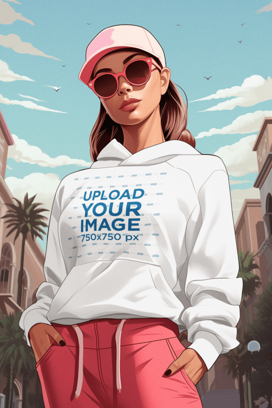 Illustrated Mockup Of A Female Character Inspired By GTA Wearing A Pullover Hoodie