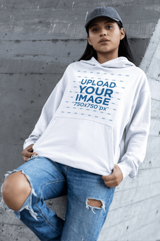 Mockup Featuring A Woman Wearing An Oversized Gildan Pullover Hoodie