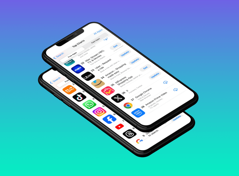 Mockup Featuring Two Overlapping Iphones Xs Max Showcasing Different Apps And A Gradient Backdrop