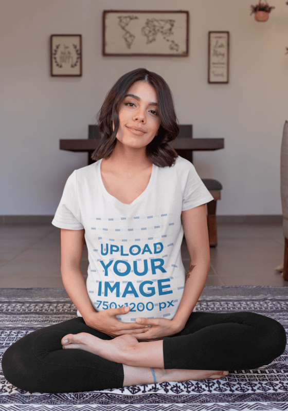 Mockup Of A Beautiful Pregnant Woman Wearing A V Neck T Shirt