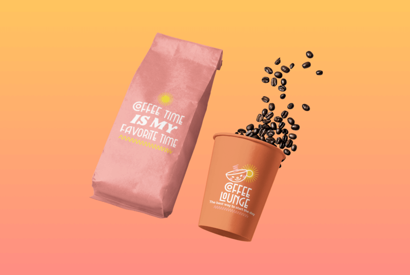 Mockup Of A Coffee Cup Next To A Coffee Bag Packaging Featuring A Coffee Shop Logo