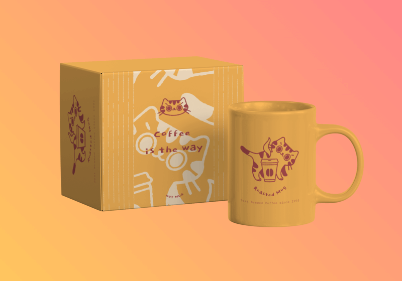 Mockup Of A Coffee Mug And Its Package Featuring A Coffee Shop Logo