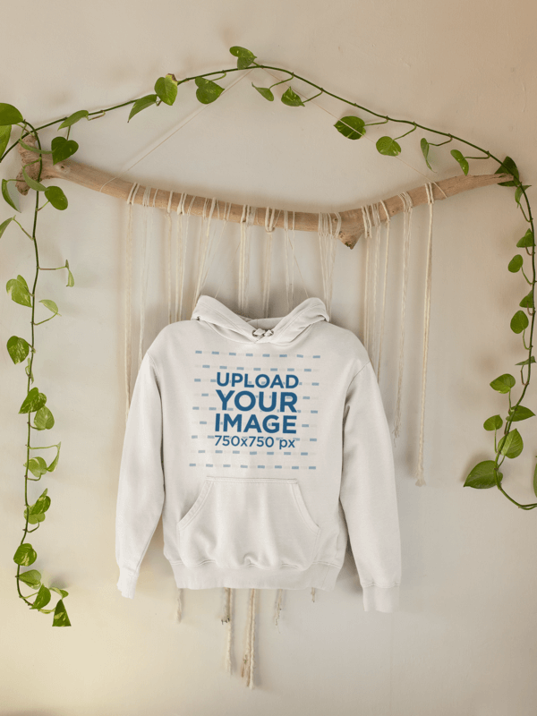 Mockup Of A Pullover Hoodie Hanged By Some Leaves