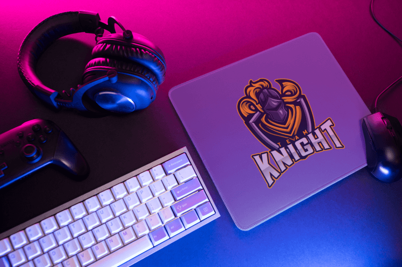 Mousepad Mockup Featuring A Gaming Logo And Cool Lighting