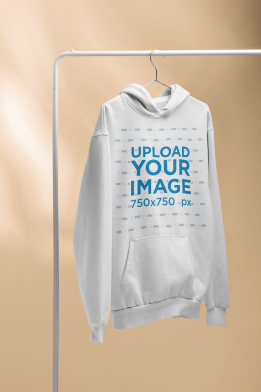 Pullover Hoodie Mockup Hanging On A Rack