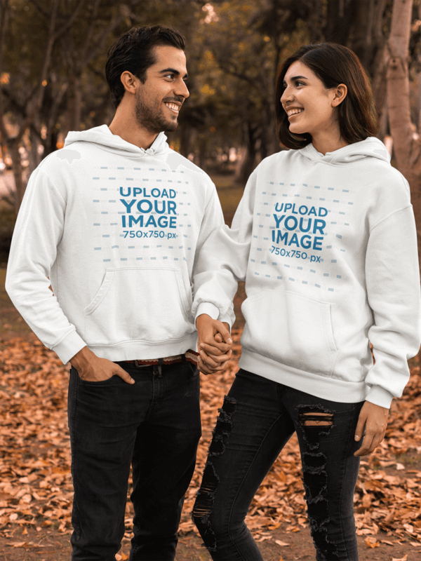 Pullover Hoodie Mockups Featuring A Couple By Brown Leaves