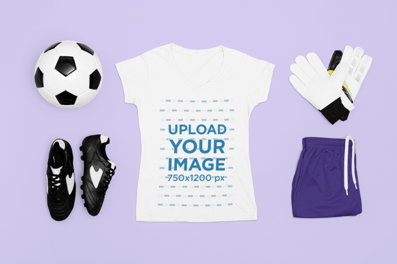 V Neck T Shirt Mockup Featuring A Soccer Uniform For Women