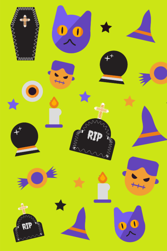 A Beautiful Green Halloween Pattern With Some Funny Illustrations To Illustrate A Halloween Marketing Ideas Blog