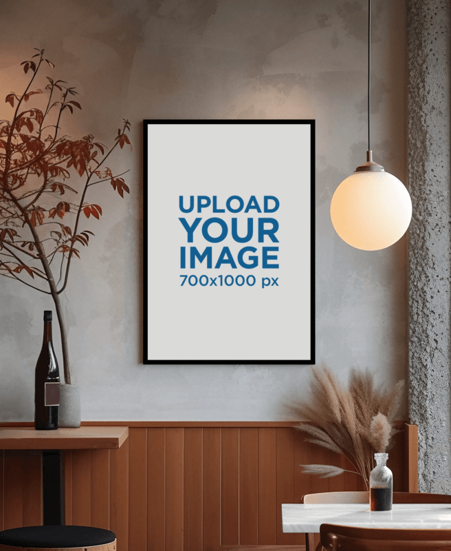 AI Created Mockup Of A Vertical Art Print Placed In A Modern Restaurant