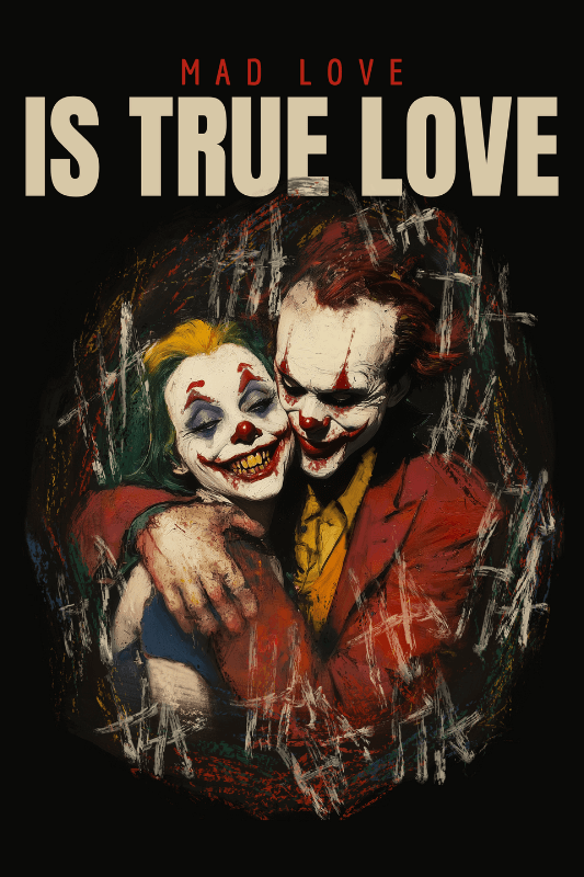 Clown Supervillains Inspired T Shirt Design Creator With Two Hugging Horror Characters