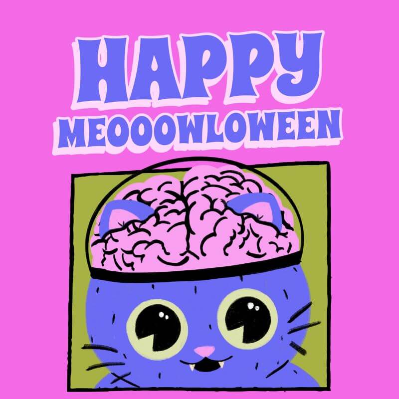 Halloween Inspired T Shirt Design Template Featuring A Spooky Cat With A Big Brain