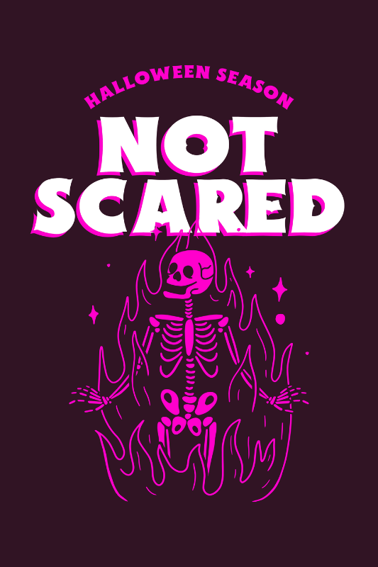 Halloween Inspired T Shirt Design Template With An Illustration Of A Skeleton On Fire