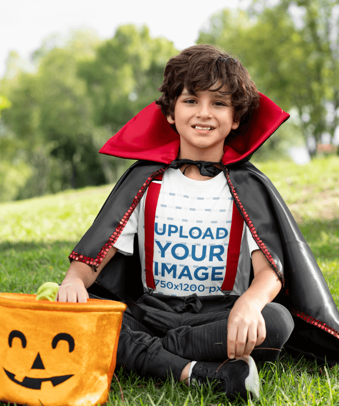 Halloween T Shirt Mockup Of A Boy With A Vampire Costume