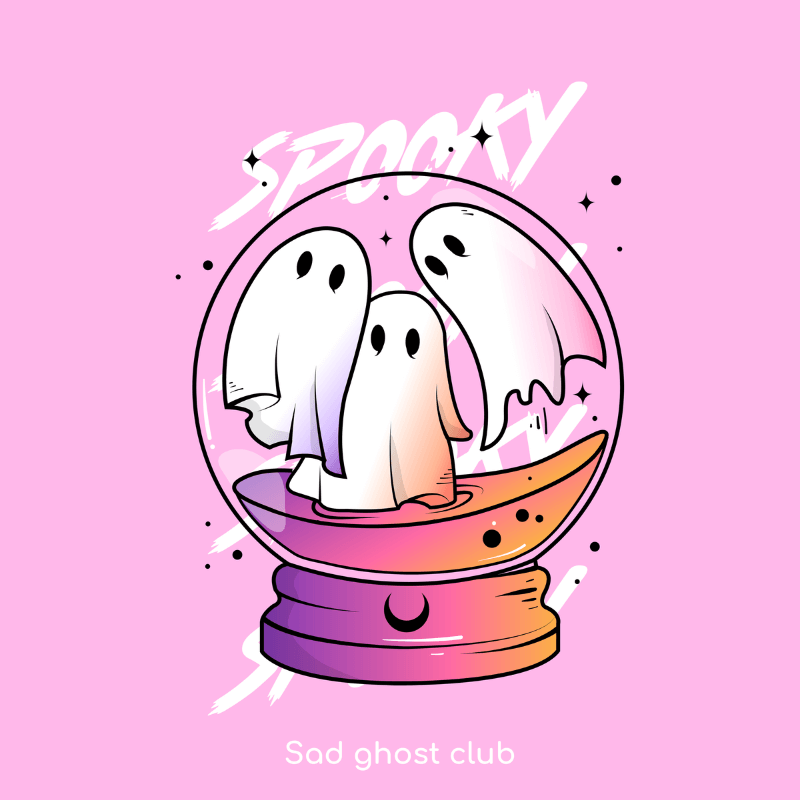 Illustrated T Shirt Design Generator Featuring A Crystal Ball Filled With Cute Ghosts