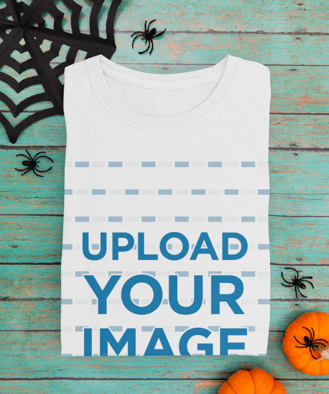 Mockup Of A Folded T Shirt Featuring Halloween Decorations