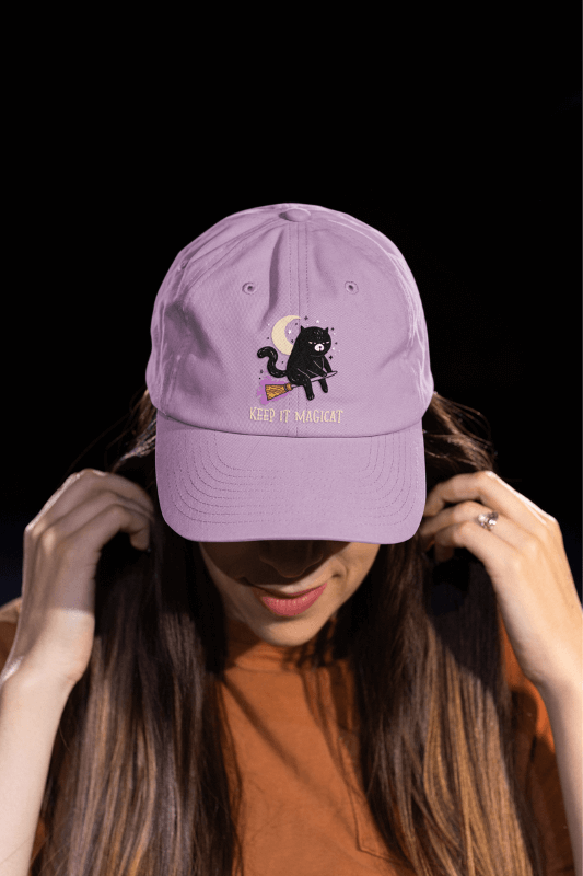 Mockup Of A Woman With Long Hair Wearing Halloween Themed Embroidered Dad Hat