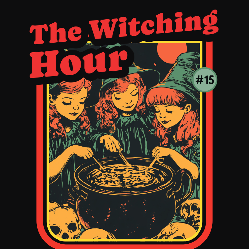 Retro T Shirt Design Template Featuring Illustrated Kids Mixing A Cauldron With Skulls