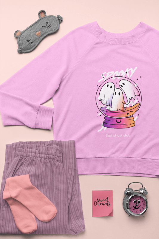 Sweatshirt Mockup Featuring A Comfy Pajama Outfit To Be Sold As Halloween Gifts