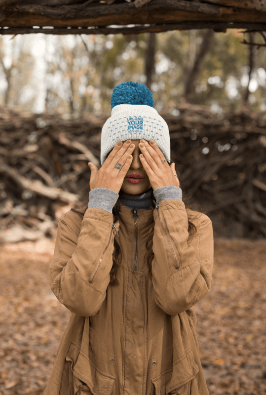 Beanie Mockup Featuring A Woman With A Tattoo On Her Finger