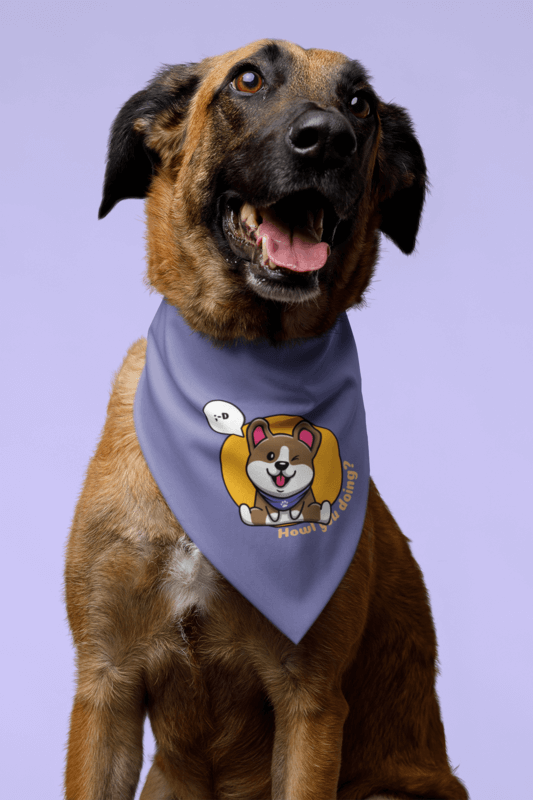 Mockup Of A Sublimated Purple Bandana Featuring An Adorable Dog In A Plain Backdrop