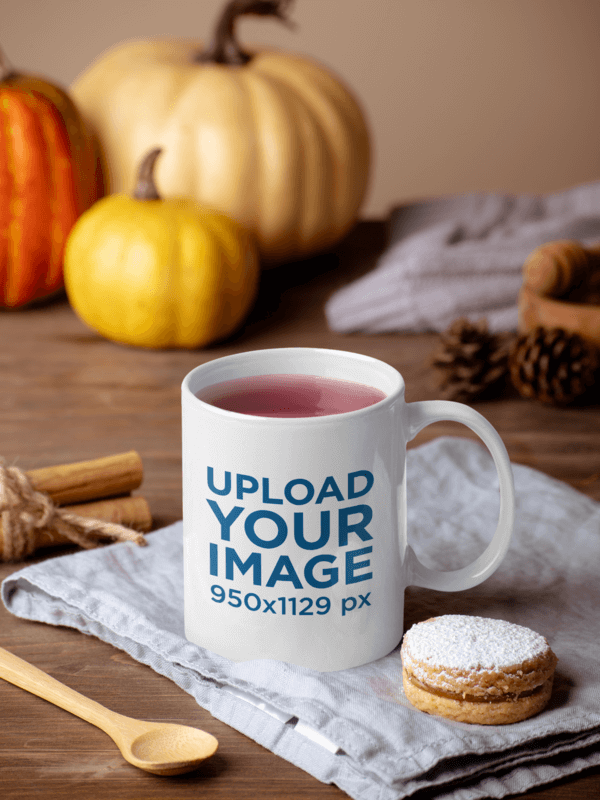 Thanksgiving Themed Mockup Of An 11 Oz Coffee Mug