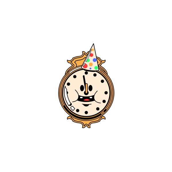 Clock Wearing A Party Hat Cartoon