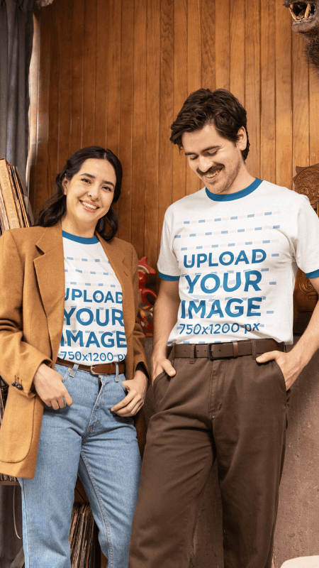 Grandpacore Inspired Mockup Of A Man And A Woman Wearing Ringer T Shirts