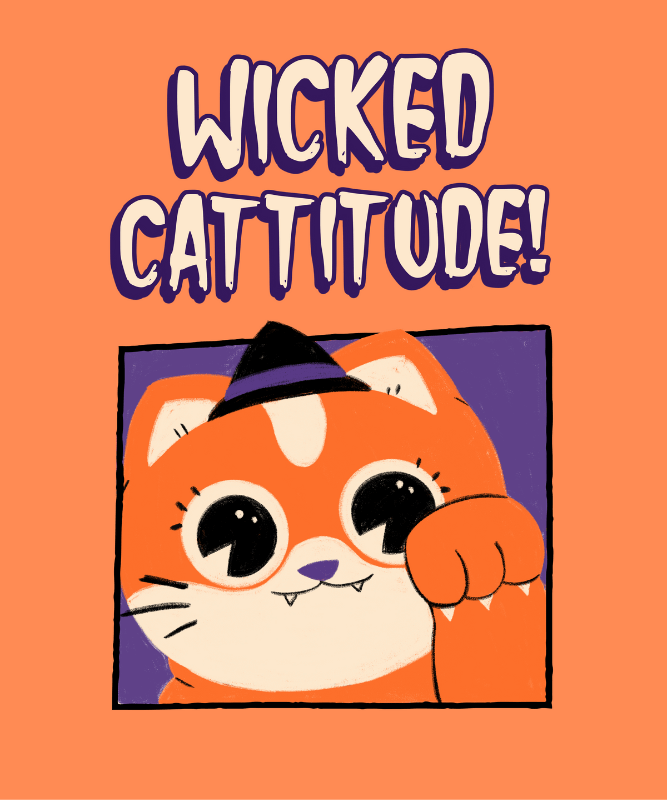 Halloween Themed T Shirt Design Generator Featuring A Cute Kitty With A Witch Hat